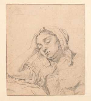 slapende-vrouw-op-haar-arm-rustend