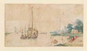 rivierlandschap-bij-utrecht-met-een-met-hooi-beladen-trekschuit