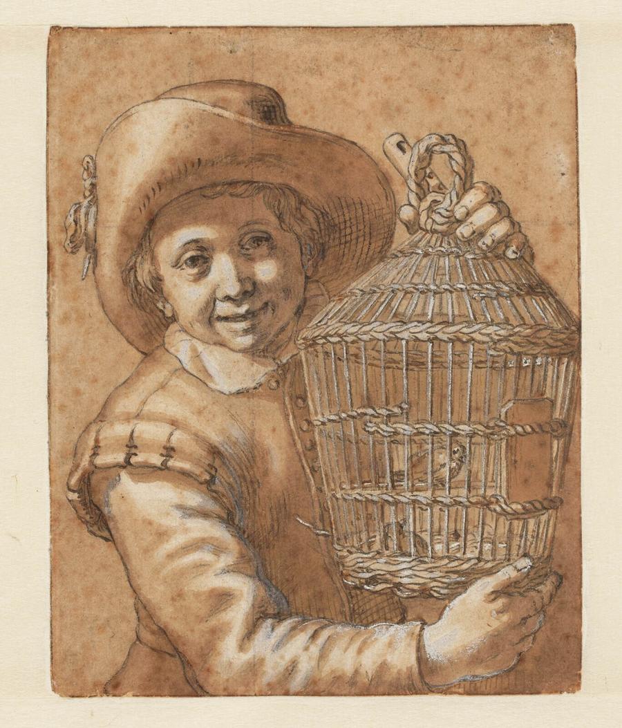 Jongen met vogelkooi