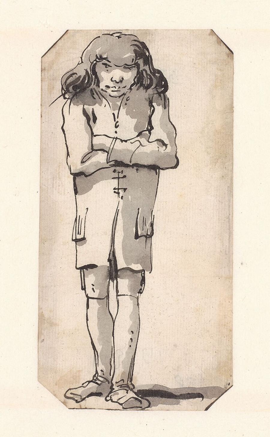 Caricatuur van een staande man frontaal gezien