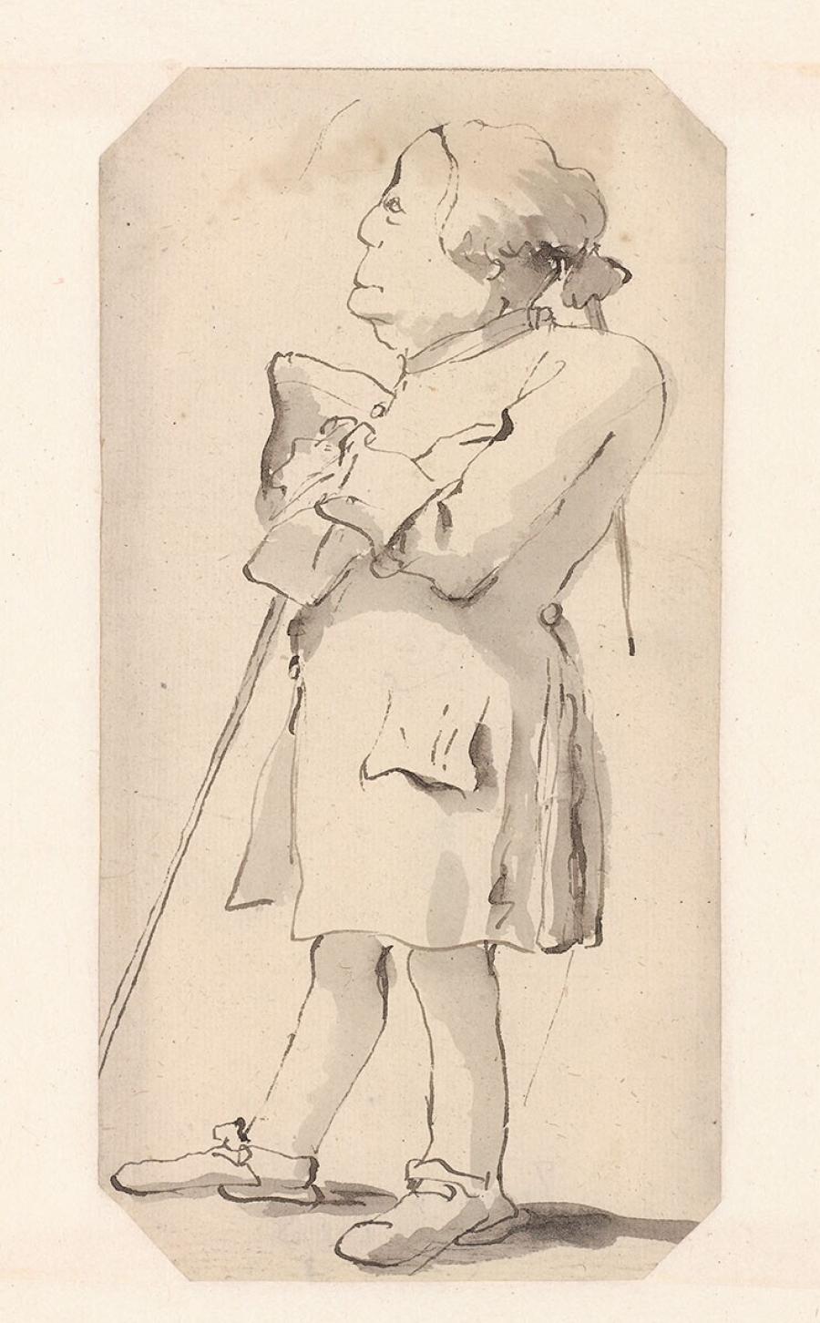 Caricatuur van een staande man naar links