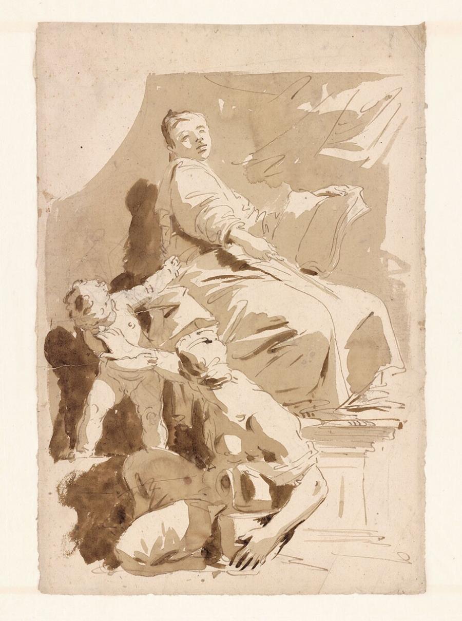 Allegorische groep van twee vrouwen en een putto