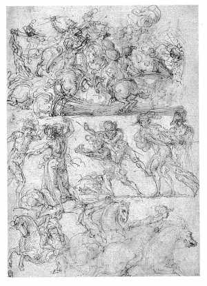 studies-van-vechtende-cavalerie-en-infanterie-in-drie-registers