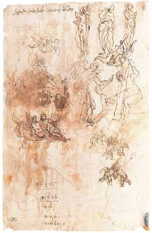 sketches-of-faith-mercy-and-hope-angels-playing-music-and-other-figures