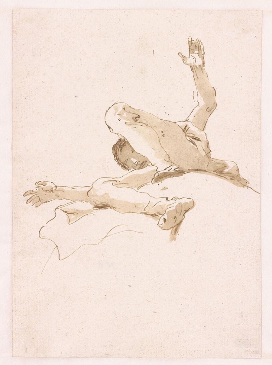 Zittende jongeling van onder gezien