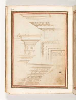 Folio from the Gozzoli Album: Architectural Elements, Including Classical Entablatures and Door Frame from the Pantheon