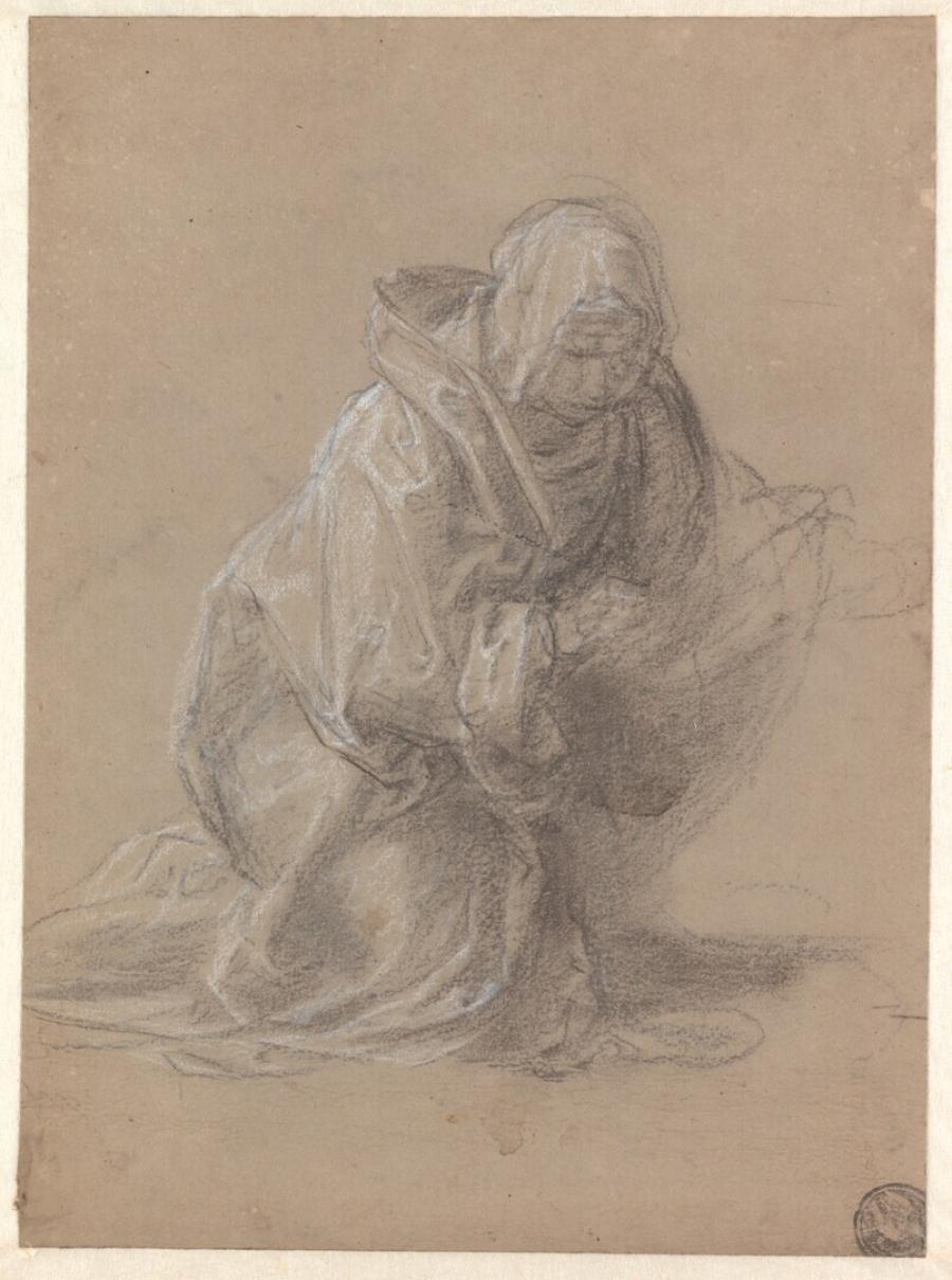 Studie van een knielende vrouw (voor de heilige Veronica?)