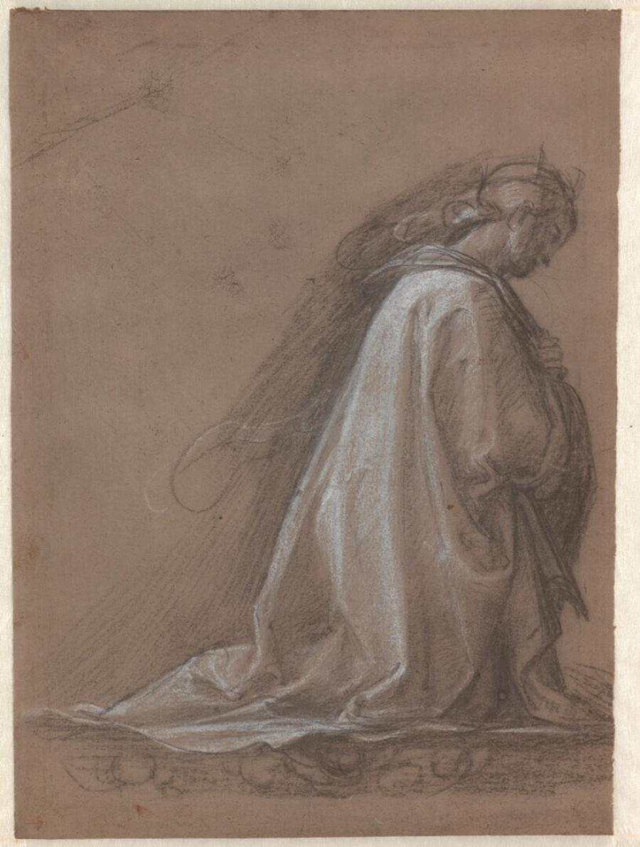 Studie voor de knielende Maria in 'De kroning van Maria'