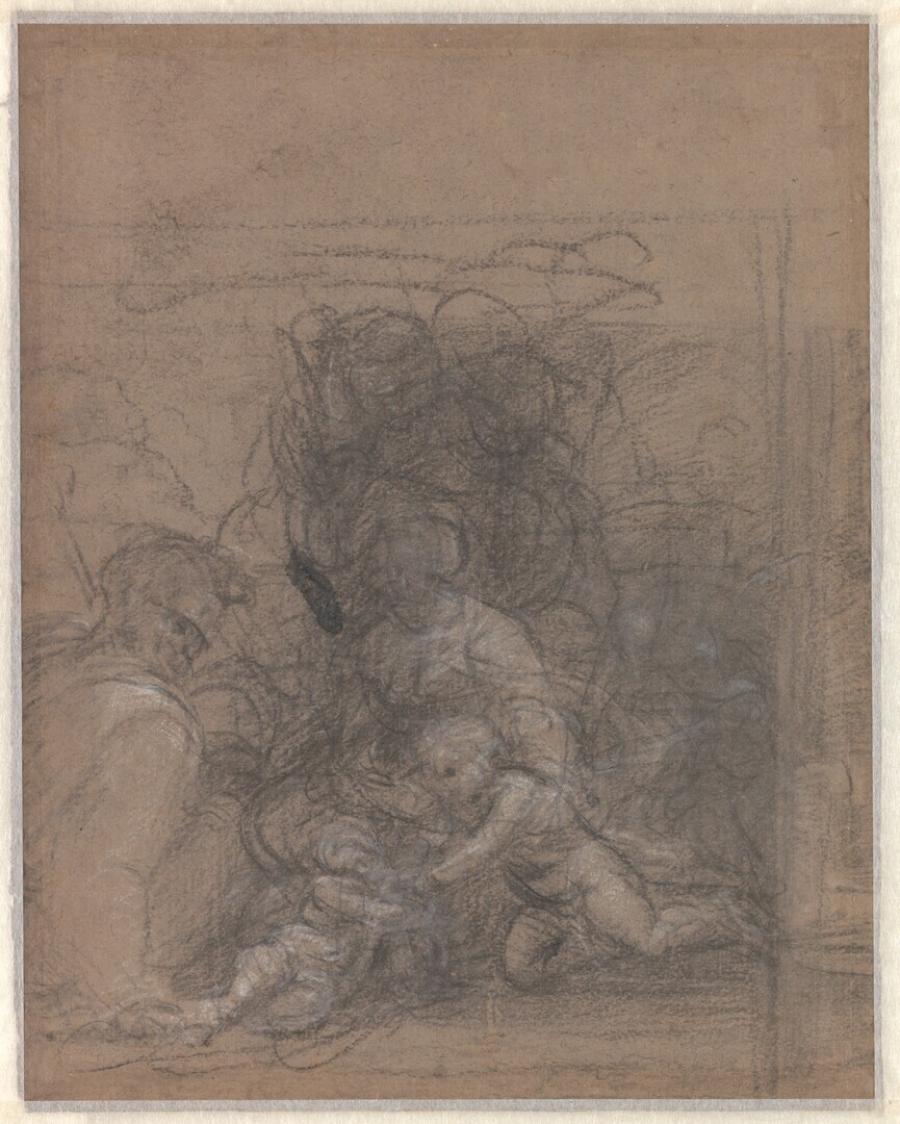 Studie voor een 'Heilige Familie met de kleine Johannes en engelen'
