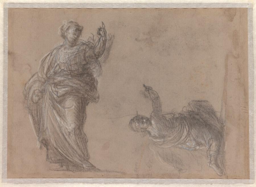 Studies van een staande man en een knielende man