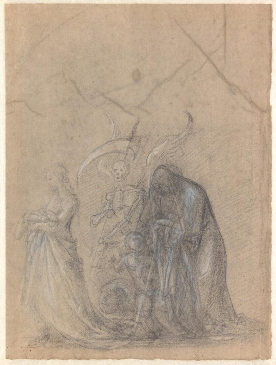 De drie levensstadia van de mens vergezeld door de dood