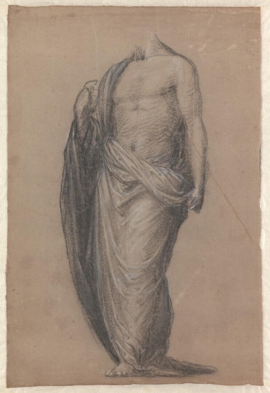Figuur- en draperiestudie van een staande man, zonder het hoofd