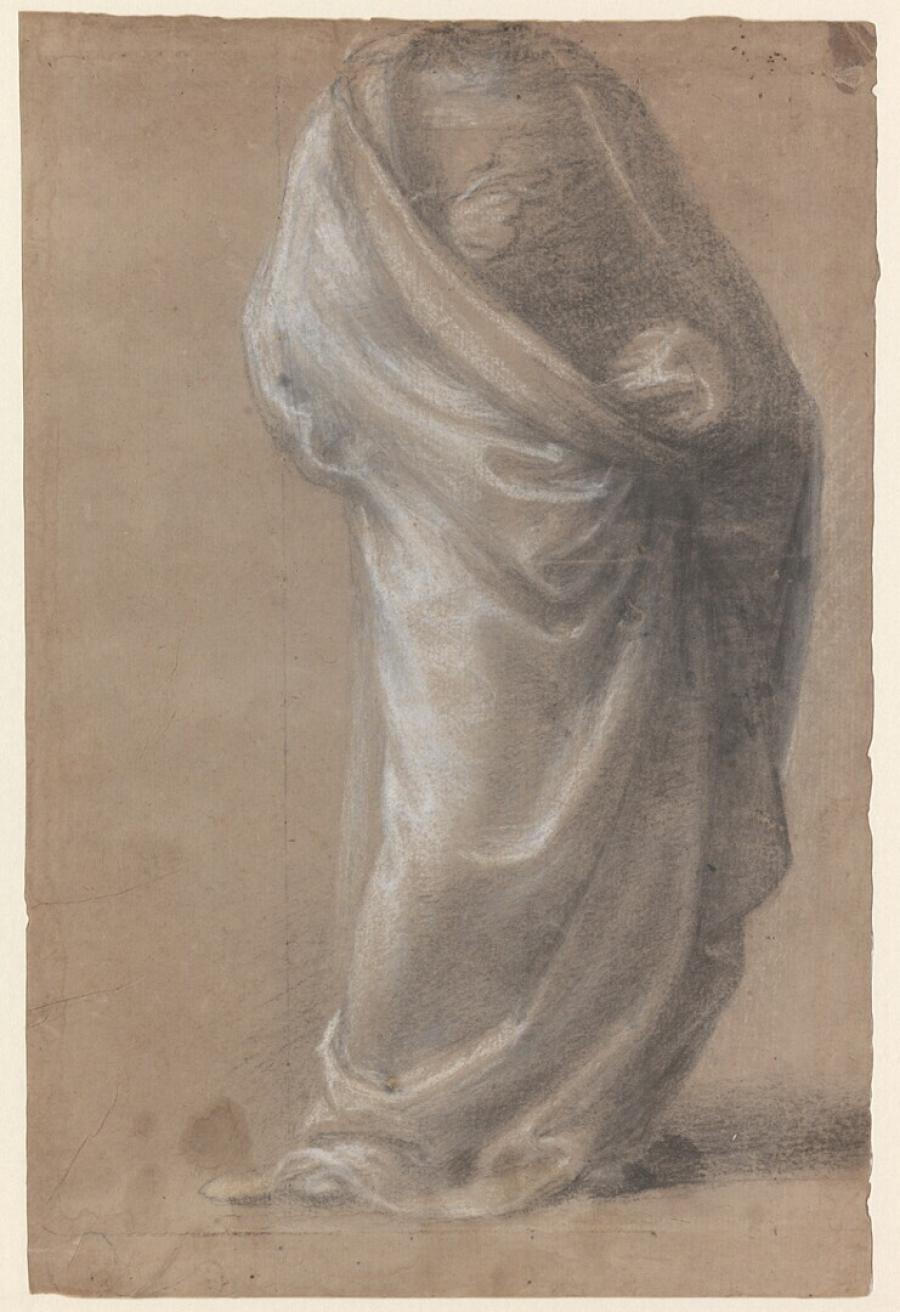 Figuur- en draperiestudie van een staande man, zonder het hoofd