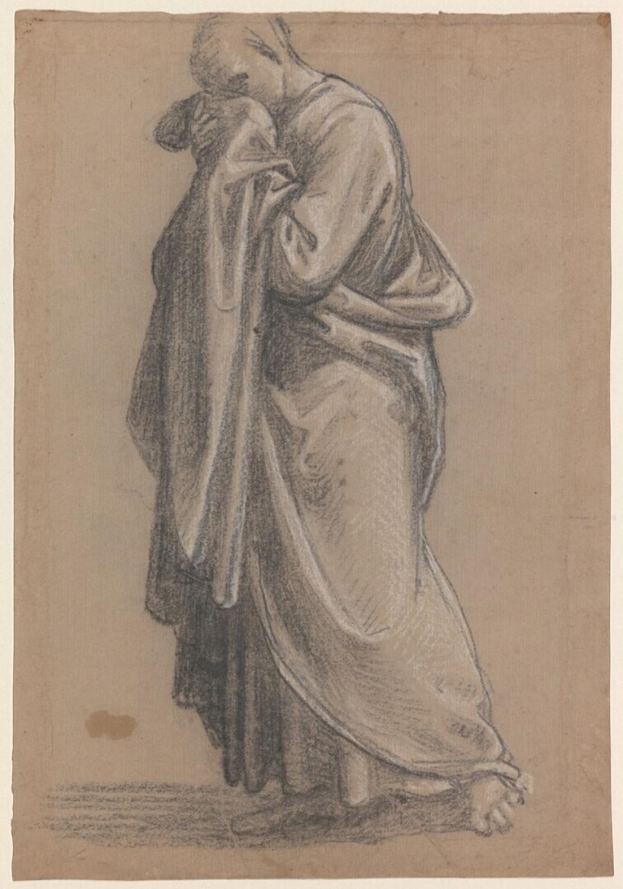 Studie van een wenende man, gewend naar links