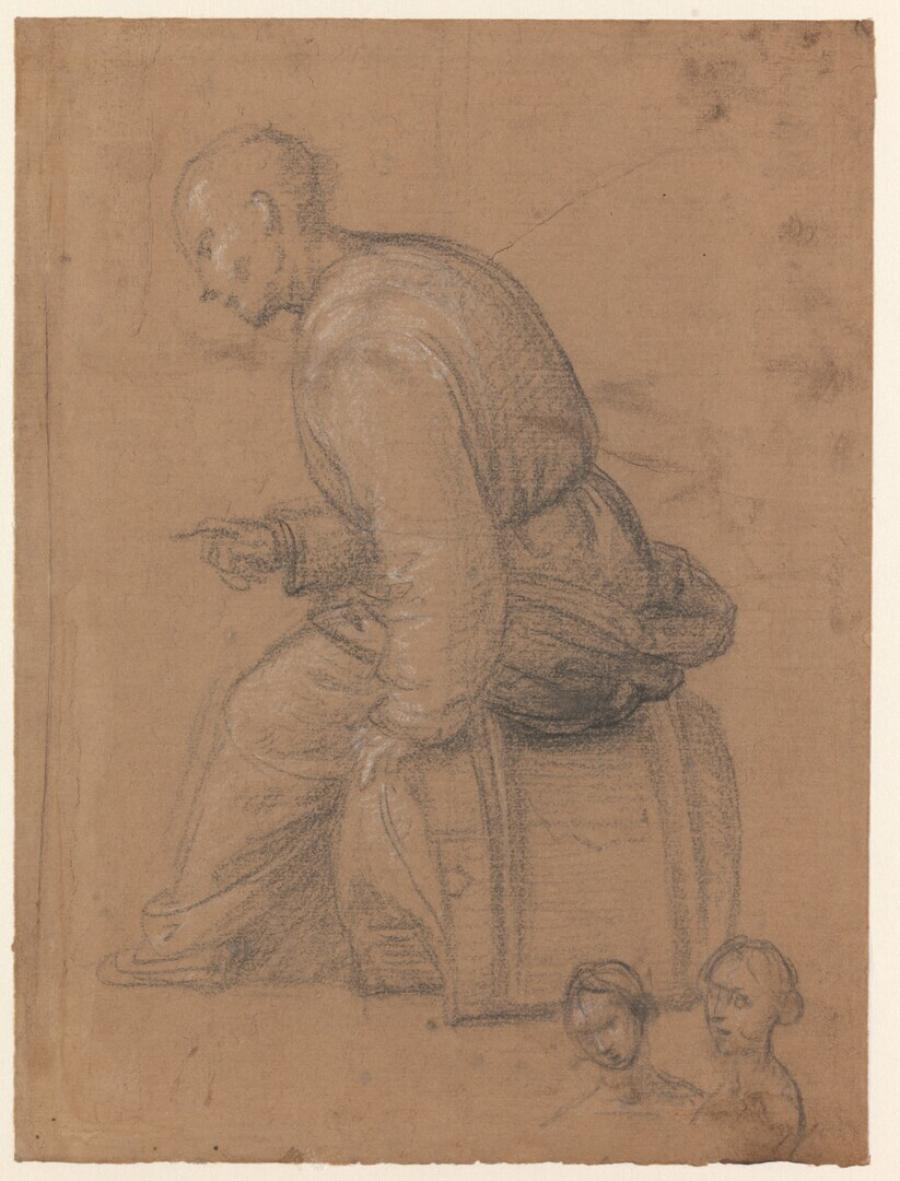 Studie van een op een zadel gezeten man, voor Joseph in een 'Rust op de vlucht naar Egypte'