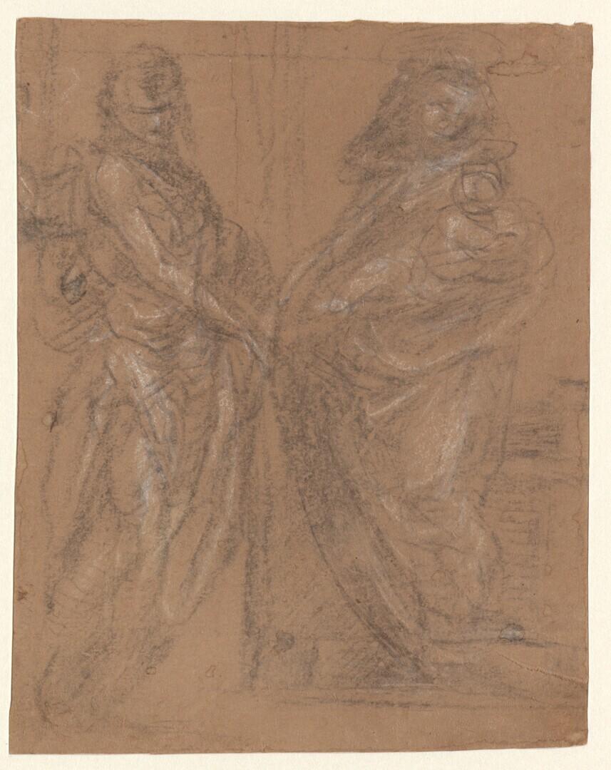 Studies voor een staande heilige en een staande Maria met Christuskind