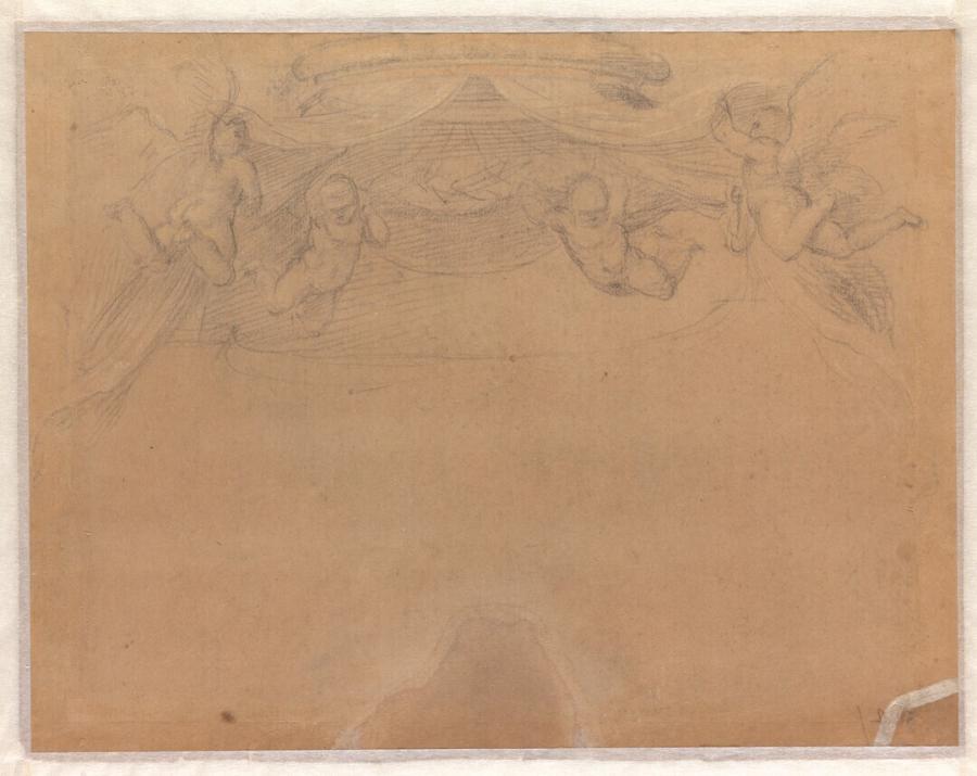 Studie voor het baldakijn met vliegende engeltjes in 'Het mystieke huwelijk van de heilige Catharina'