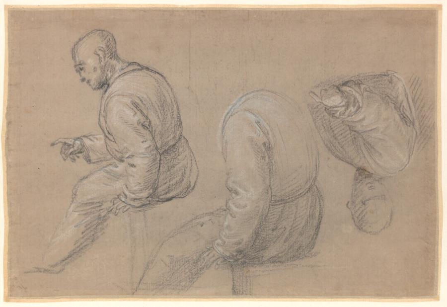 Studie voor de heilige Petrus in 'Het mystieke huwelijk van de heilige Catharina' en twee studies voor een zittende man