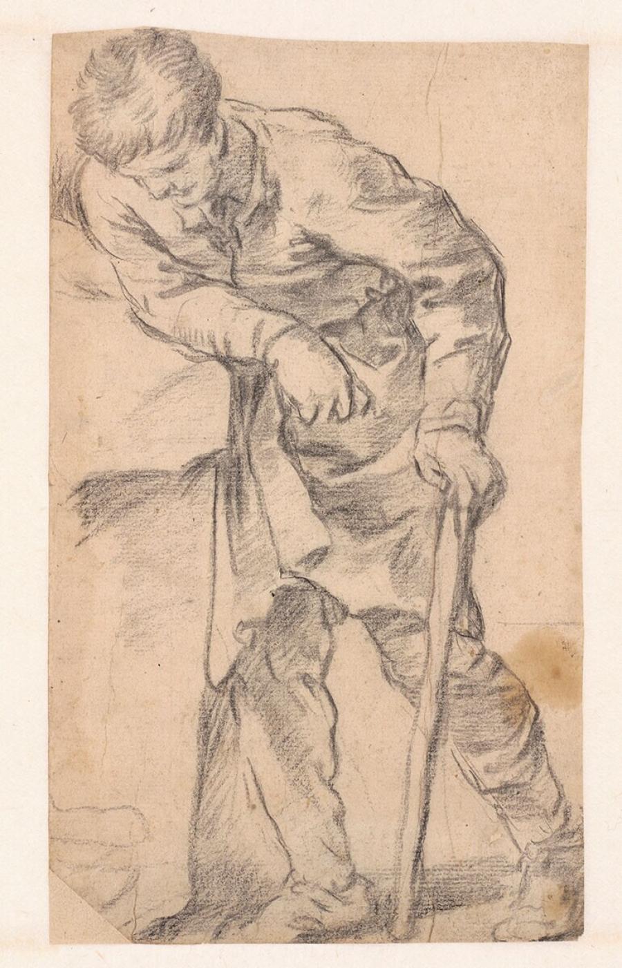 Man Leaning on a Stick