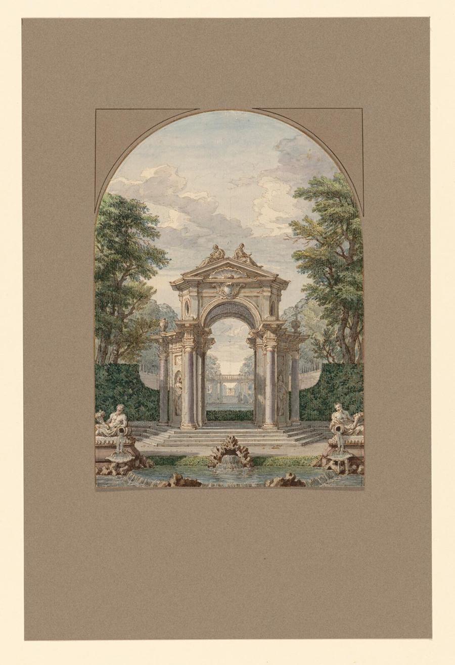 View of a Park with a Baroque Gazebo, Design for a Wallpaper Painting