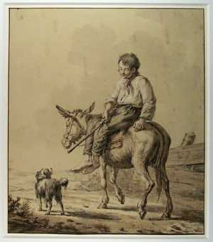 een-jongen-op-een-ezel-met-zijn-hond-op-een-landweg