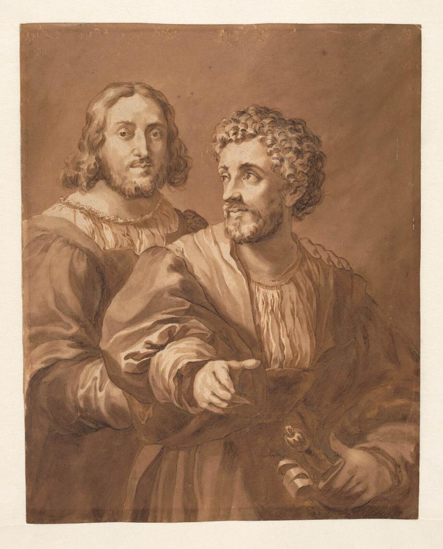 Copy of the Painting 'Self-Portrait with a Friend' by Raphael, in the Louvre