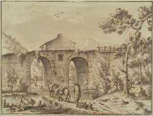 italiaans-landschap-met-een-dubbele-stadspoort