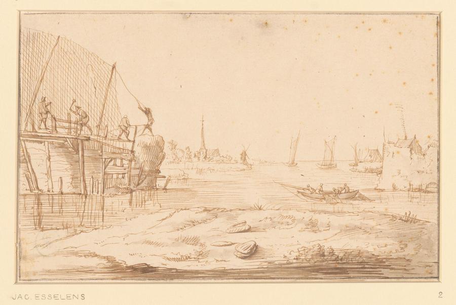 River Landscape with a Construction Site