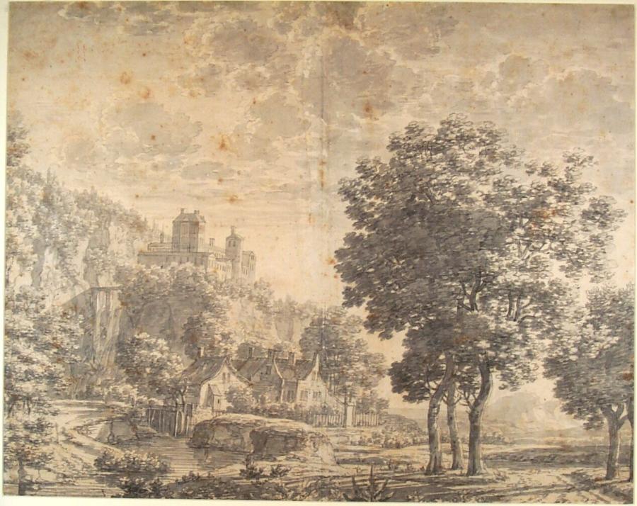 Gezicht op een heuvel met kasteel