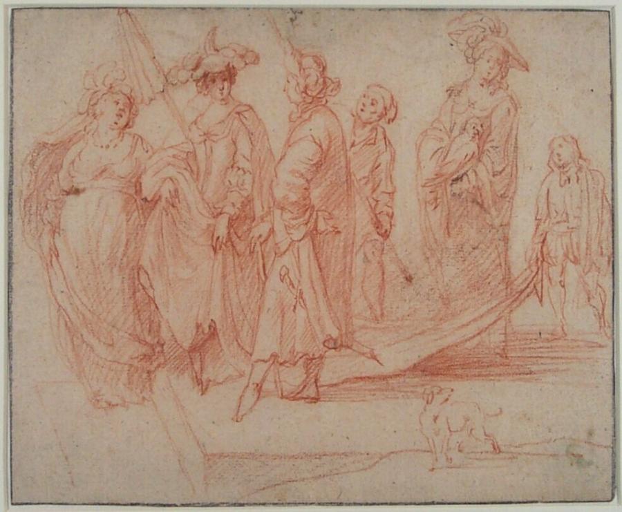 A Company of Ladies and Gentlemen on a Stone Staircase