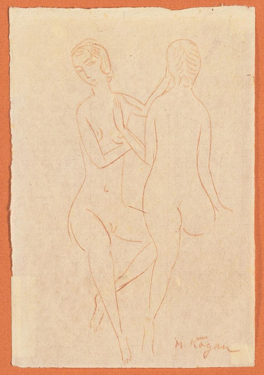 Twee zittende naakten