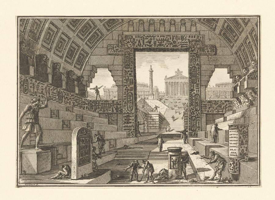 Scuola antica architettata all'Egiziana e alla Greca (Oude school in Egyptische en Griekse bouwstijl)