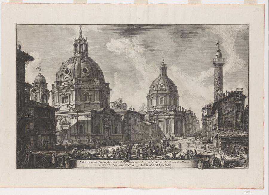 Veduta delle due Chiese, l'una detta della Madonna di Loreto l'altra del Nome di Maria presso la Colonna Trajana (Gezicht op twee kerken bij de Trajanuszuil: Santa Maria di Loreto en Santissimo Nome di Maria)