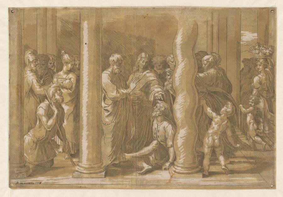 Peter and John healing a lame man at the beautiful gate