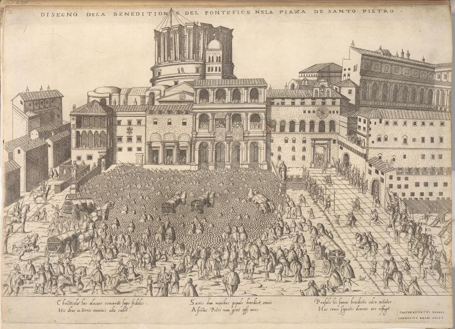 Disegno dela beneditione del pontifice nela piaza de santo Pietro