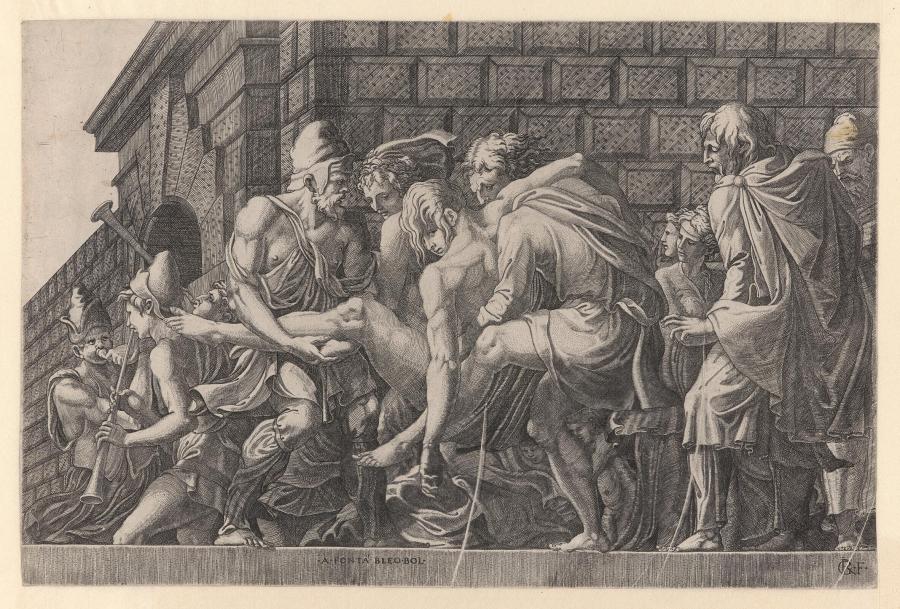 De geblesseerde Hector wordt Troje in gedragen