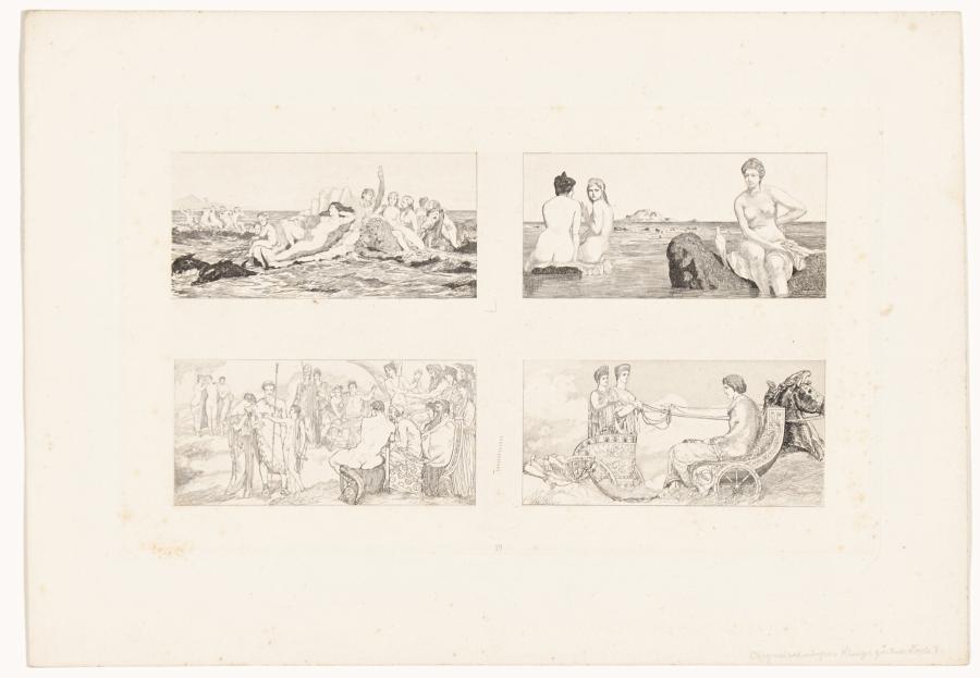 Venus im Meer / Venus erfährt das Verhältnis Amors / Psyches Empfang im Olymp / Venus der Juno und Ceres begegnend (Amor und Psyche, Opus Vb, Bl. 19)