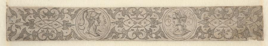 Two busts in medallions on a frieze