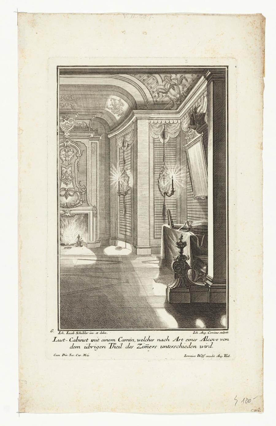 Interior with burning fireplace and candlelight