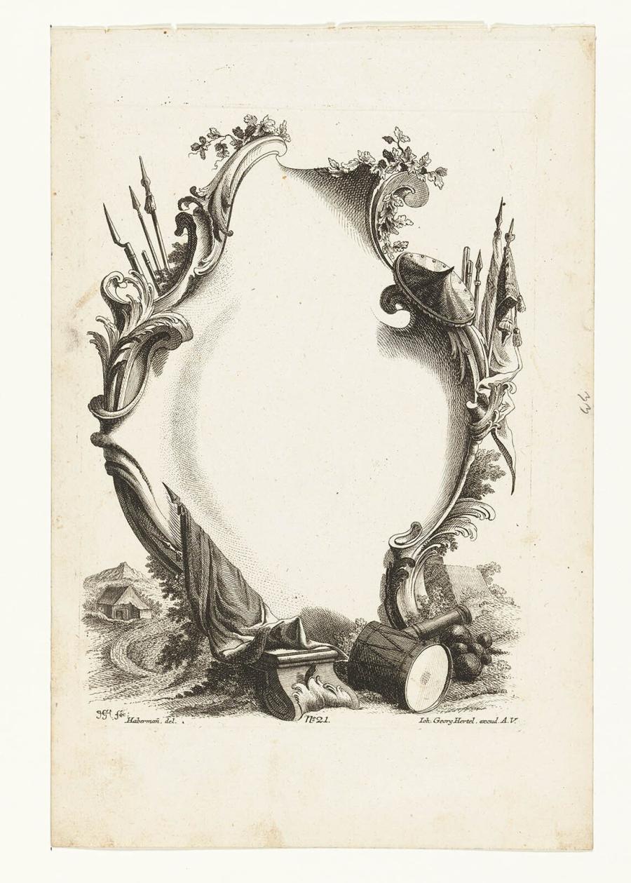 Cartouche with Weapons