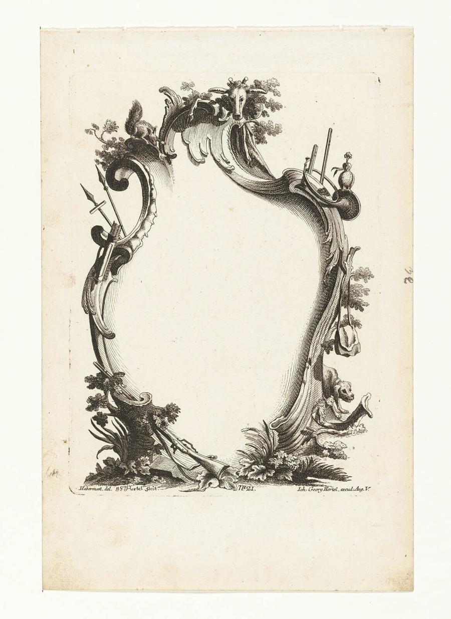 Cartouche with Hunting Emblems