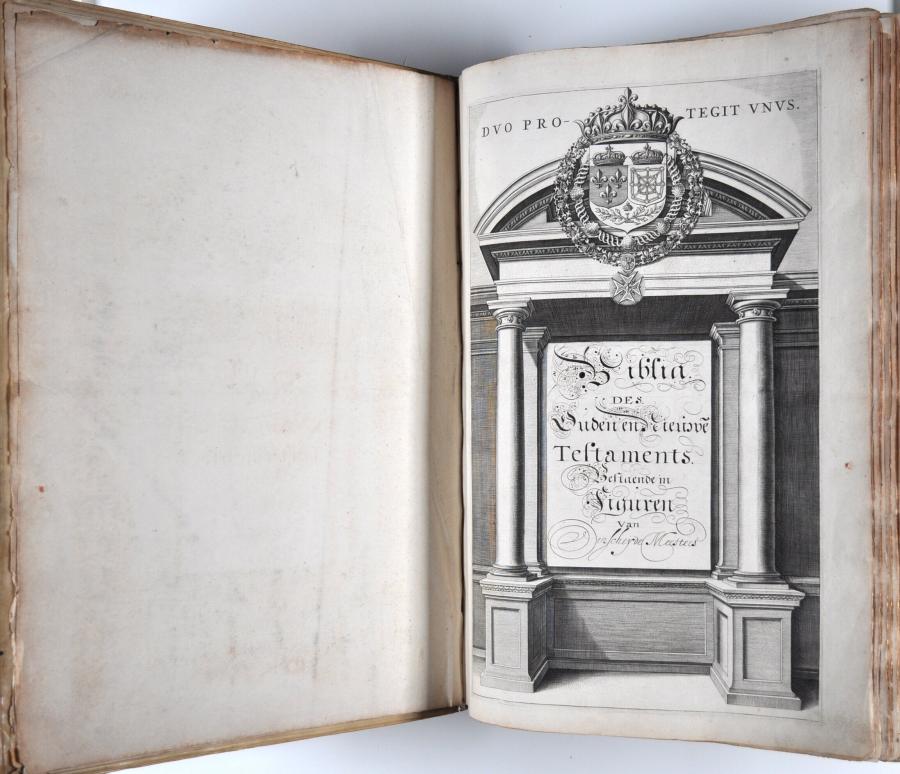 Titelblad: Biblia des Ouden en Nieuwe testaments. Bestaende in Figuren van Verscheyde Meesters