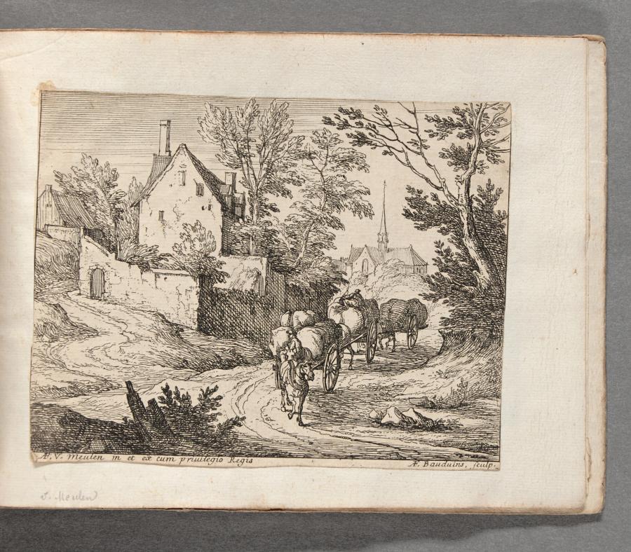 View of a Village with Three Horse-Drawn Carts