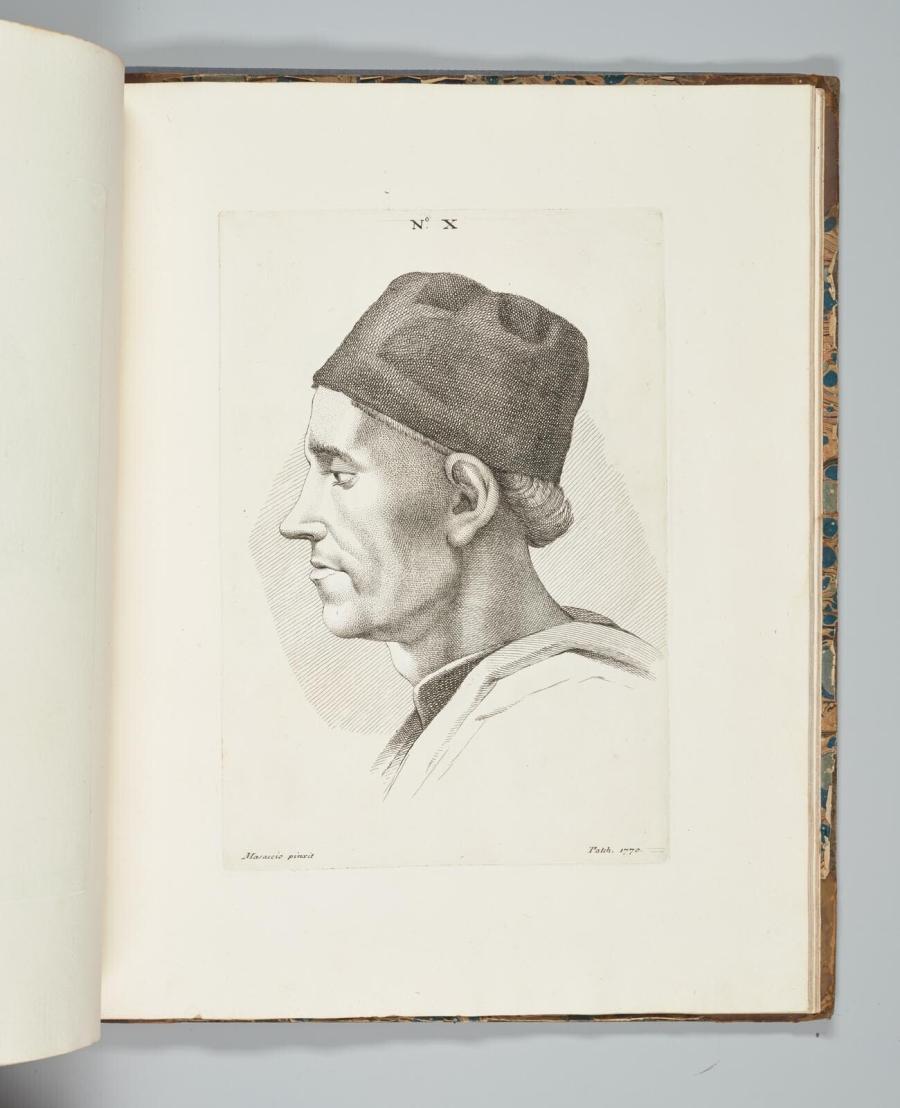 Hoofd van man met Florentijnse muts uit 'The Life of the Celebrated Painter Masaccio'