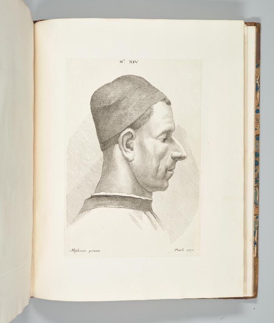Hoofd van man met Florentijnse muts uit 'The Life of the Celebrated Painter Masaccio'