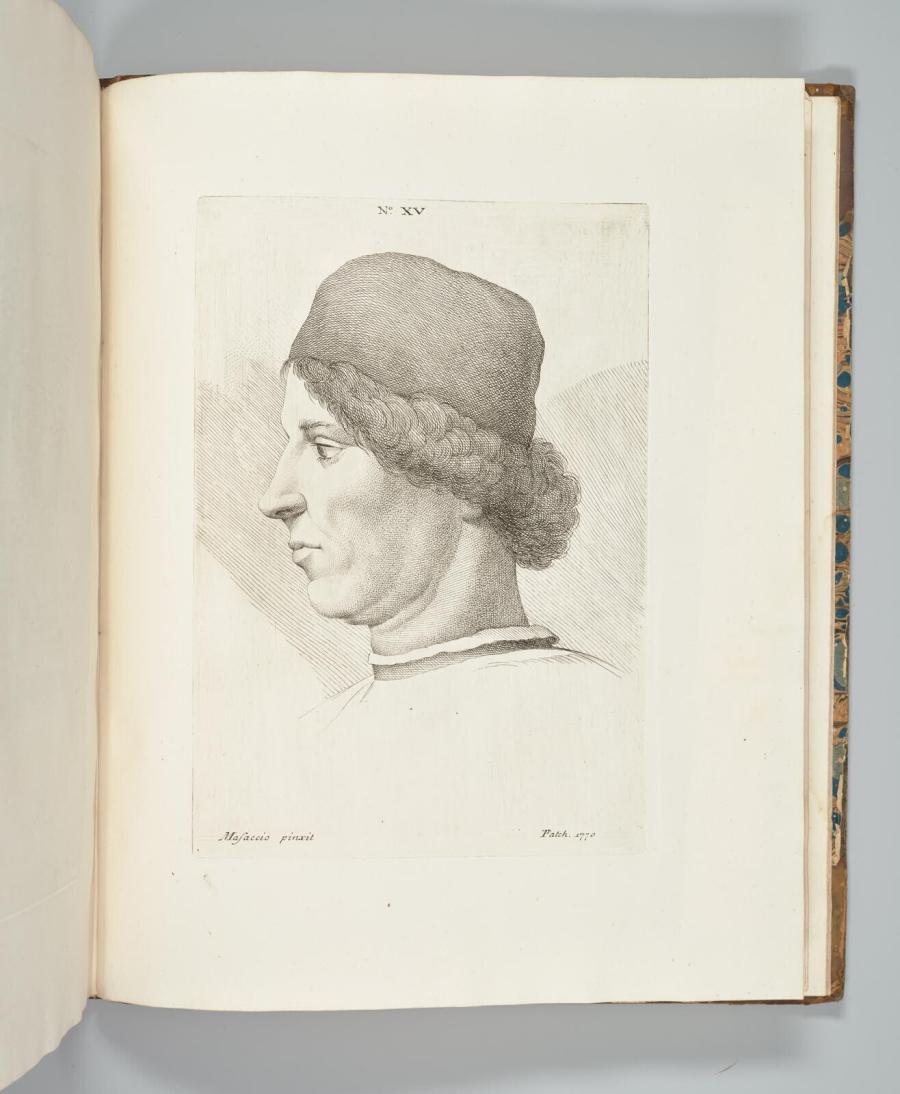 Hoofd van man met Florentijnse muts uit 'The Life of the Celebrated Painter Masaccio'