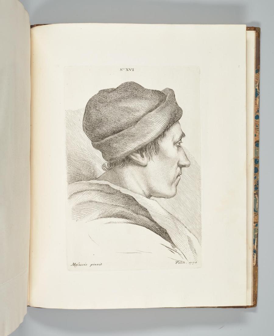 Mannenhoofd met muts in profiel uit 'The Life of the Celebrated Painter Masaccio'