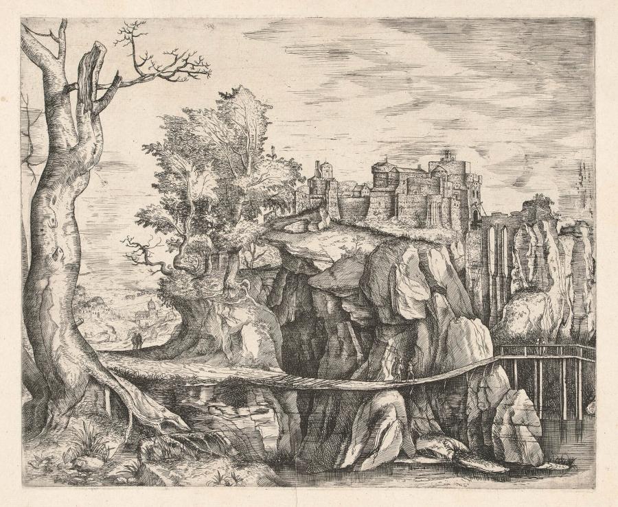 Rocky Landscape with a Fortress and a Footbridge