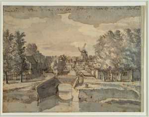 view-of-utrecht-from-the-city-wal-across-the-canal-called-the-westerstroom-or-zwanezang-het-stroompje-now-oudenoord-with-windmill-de-kogel-in-the-distance