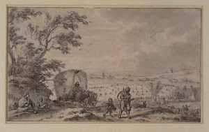 heuvelachtig-landschap-met-een-hooiwagen-korenvelden-in-de-achtergrond